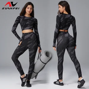 Fashionable Trendy Style Women's Body-Shaping Sports and Fitness Clothing Black Tie-Dyed Yoga Suit Set