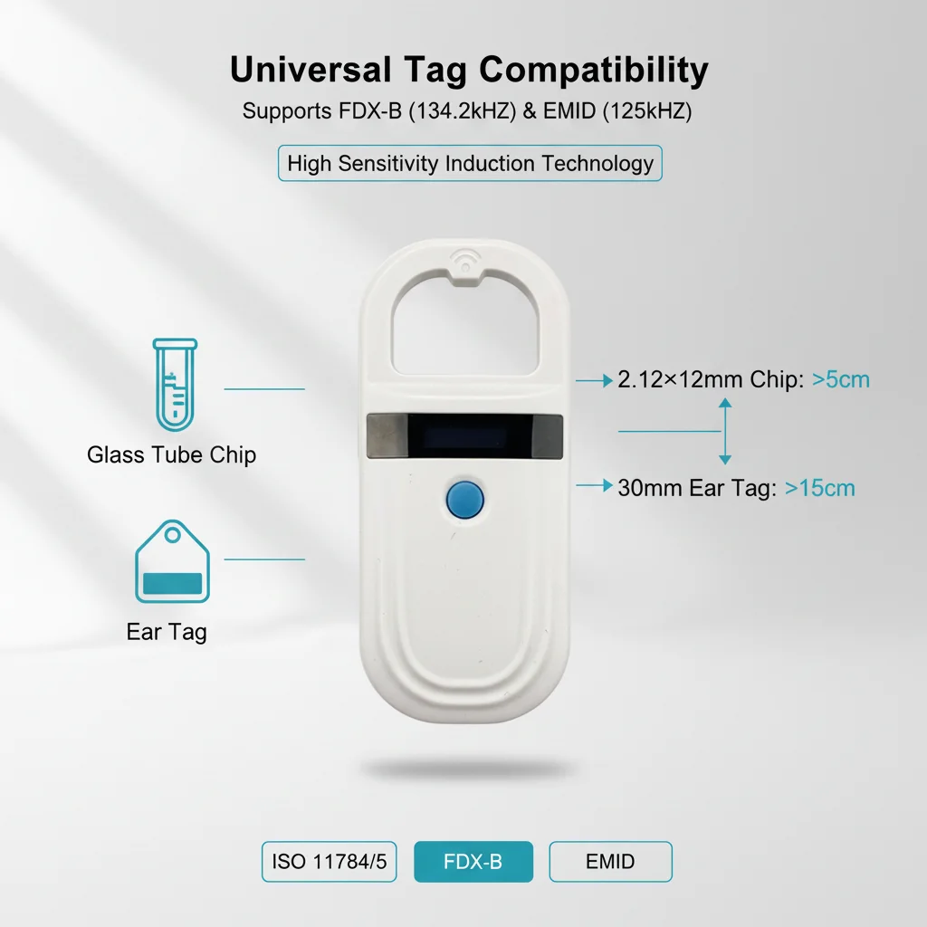 Handheld Animal Microchip Reader 134.2kHz RFID Scanner ISO11784/5 FDX-B for Dog Cat Vet Microchip ID Scanner with OLED
