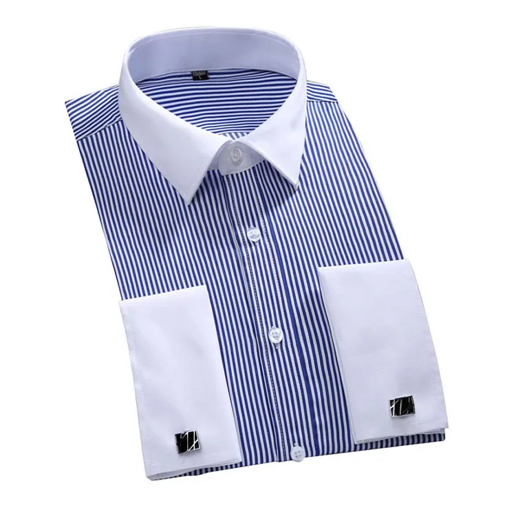 Camicie eleganti a maniche lunghe in tessuto twill da uomo a righe con risvolto jacquard da ufficio business con bottoni548_voghion.com