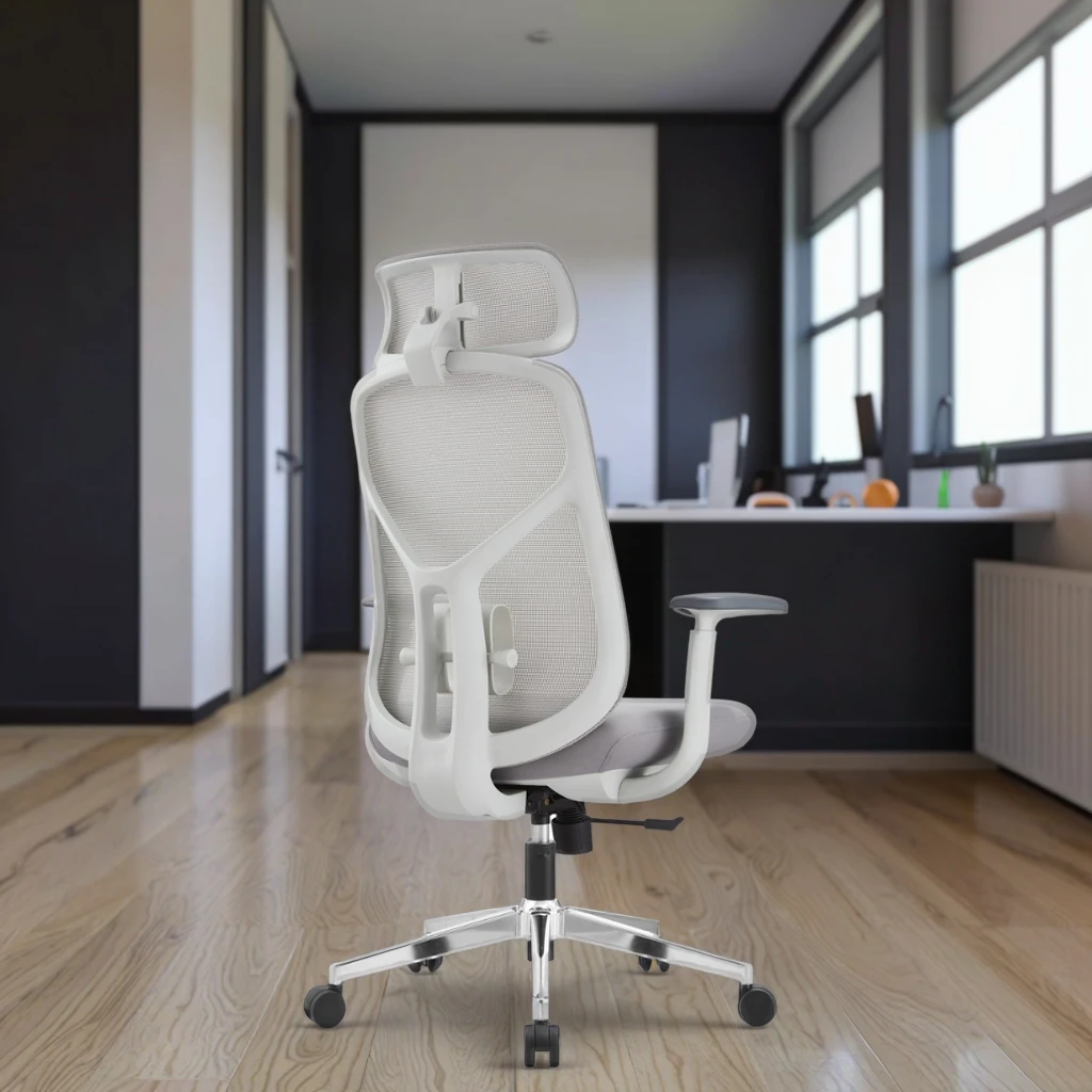 Mickey Premium Modern Office Chair Adjustable Headrest 8cm Lumbar Support PU Armrests Reinforced Metal Base Heavy Duty Rotating 6