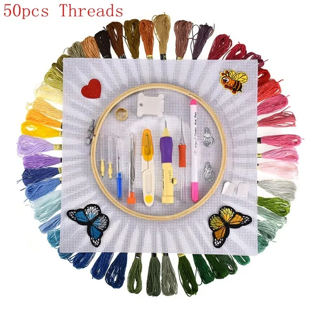 Magic Embroidery Pen Punch Needle Cross Stitch Threads Set for DIY Sewing Craft 