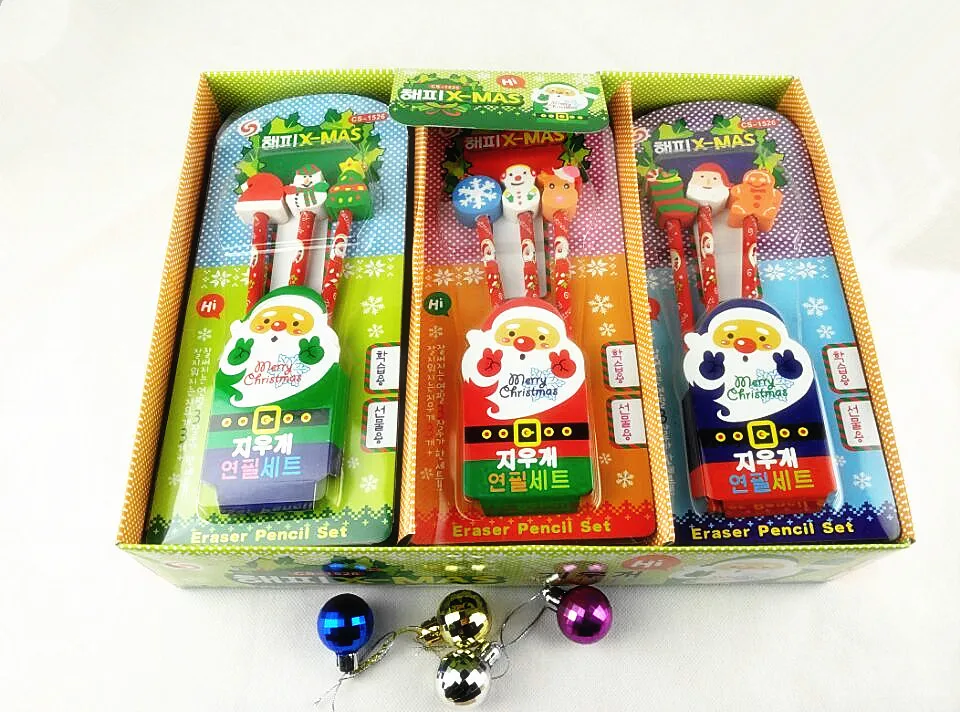 Custom Logo Printed Christmas Gift Eraser Kids School Stationery Pencil Set