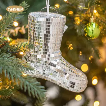 Yachen New Arrival Creative Boot Disco Ball fSilvery Color Mirror Disco Balls for Tree Hanging Decorations Table Decor Ornaments