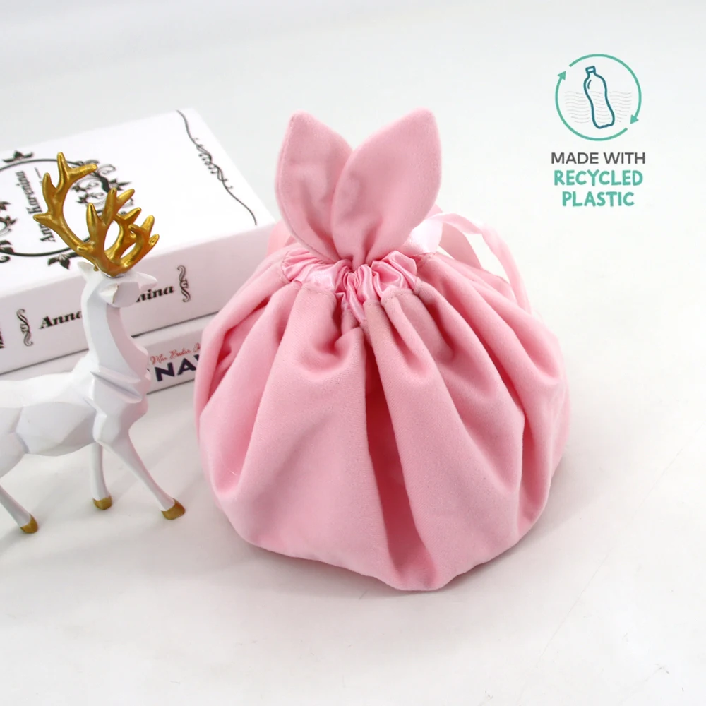 Tilvirket påtrykt logo fløyelspose til smykker, stor sekk med snørbinding til smink, smykker og gaveposer, bryllupsgaver