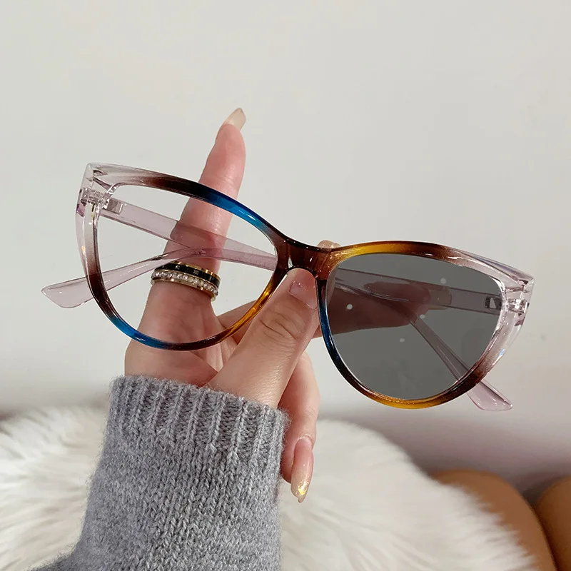Photochromic Glasses Transparent Tawny pink Cateye Plastic Acetate Female  Ladies Gafas Fotocromaticas Photogray Anti Blue Light