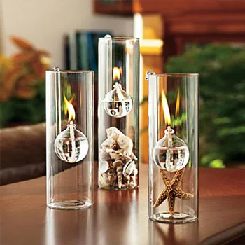 Wholesale European Decorations Home Cylinder Hook Oil Lamp Ornaments Glass Candlestick Gandle Holders