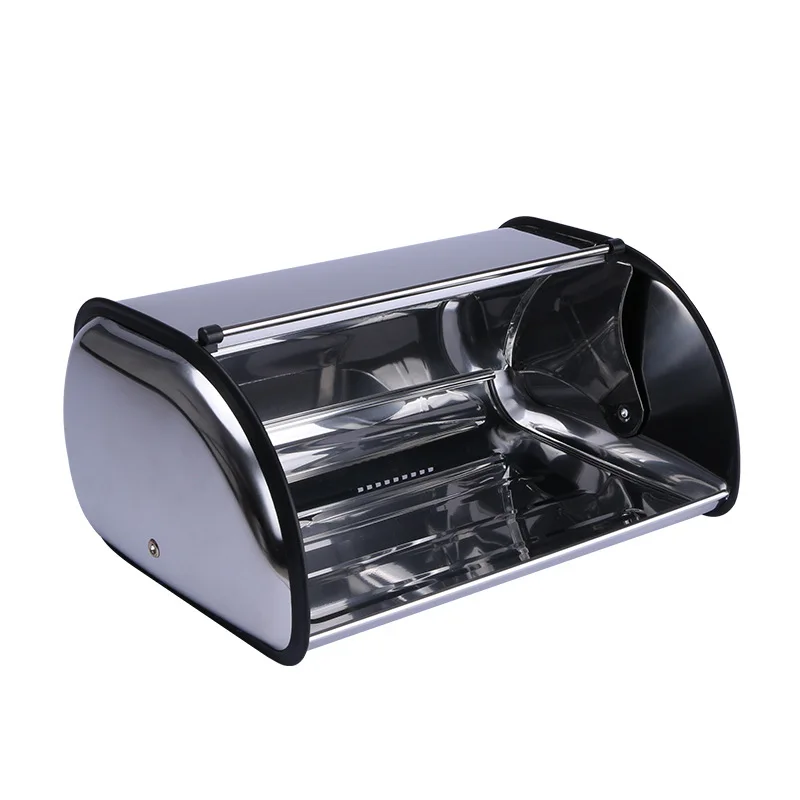Stainless Steel Roll Top Bread Bin,Sliver Bread Storage Holder With Lid