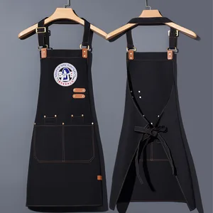High-End Minimalist Canvas Apron Waterproof Oil-Proof Coverall for Kitchen Painting Barista Workwear for Home Restaurant Use