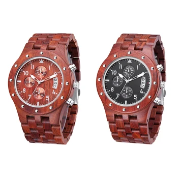 TJW Luxury Men's Wooden Watch with 24mm Round Dial Multifunctional Quartz Movement Display Pointer Charm for Business Fashion
