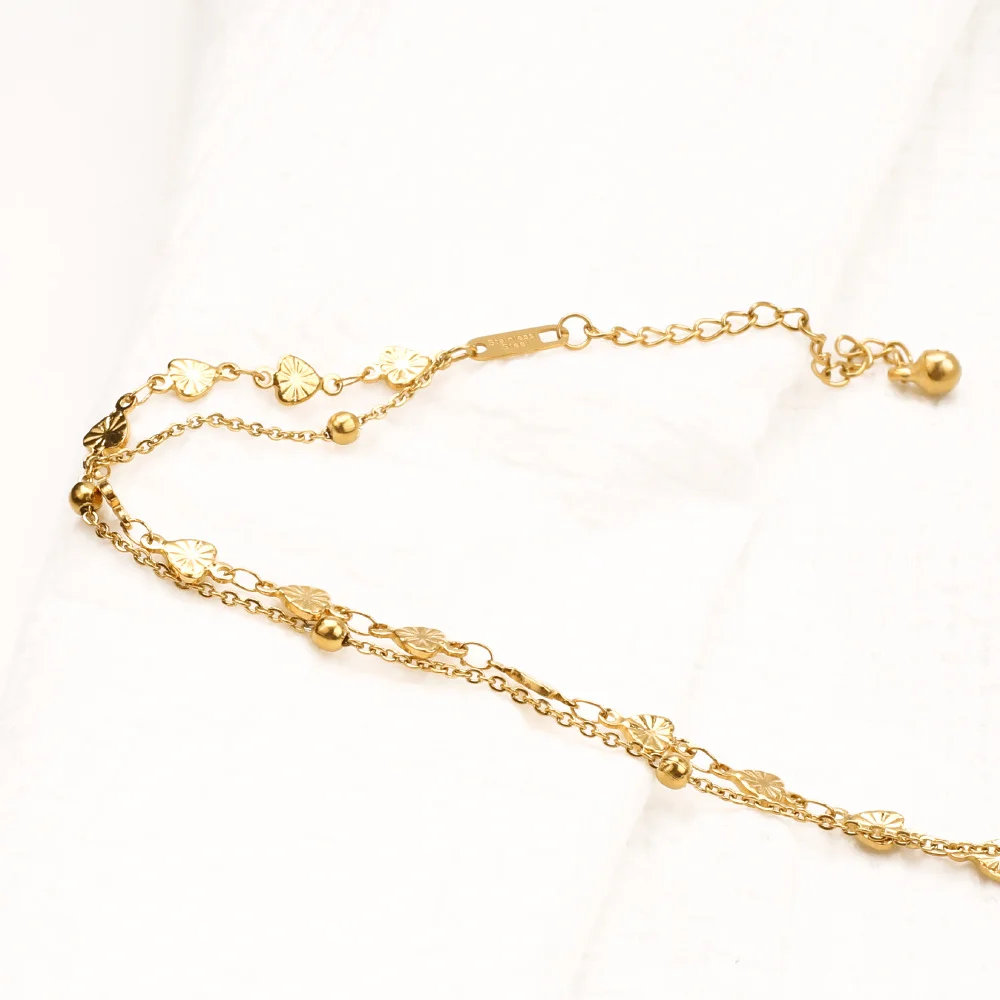 10 Stainless Steel Double Layer Beads Heart Foot Ankle Chain Anklet Gift PE14