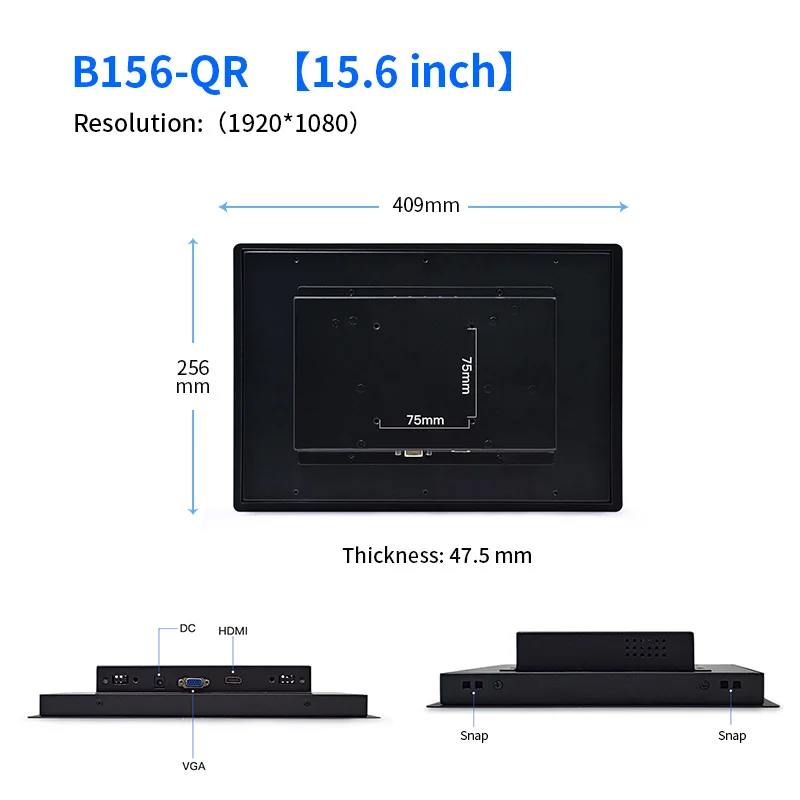 15.6 Inch Pure Flat Industrial Capacitive Touch Monitor with Aluminum Alloy Frame for Embedded Wall Mount
