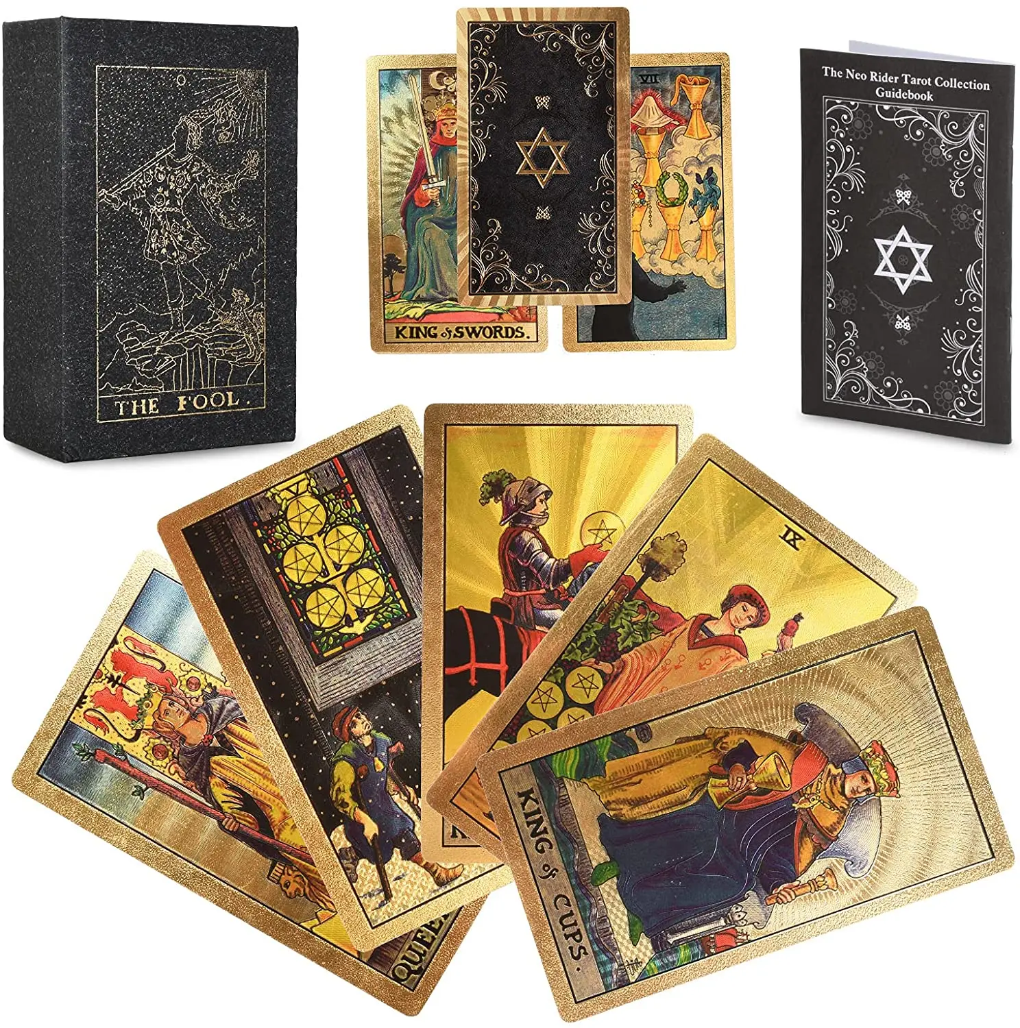 Custom Waterproof Pvc Plastic Tarot Cards Gold Foil With Guidebook