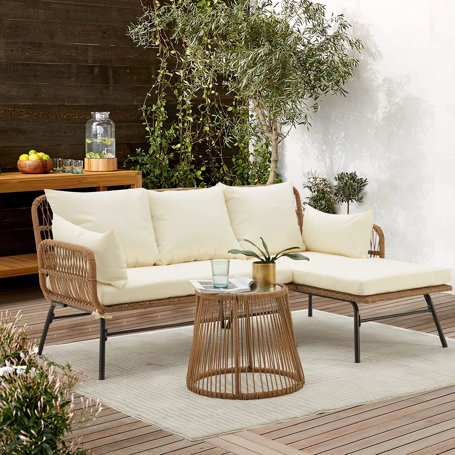 Modernes Aluminium Outdoor Modulares Sofa Gartenmöbel-Set L-förmiges Wetterfestes Terrassen-Sitzgruppen-Set mit Tischmatte – Detail 2