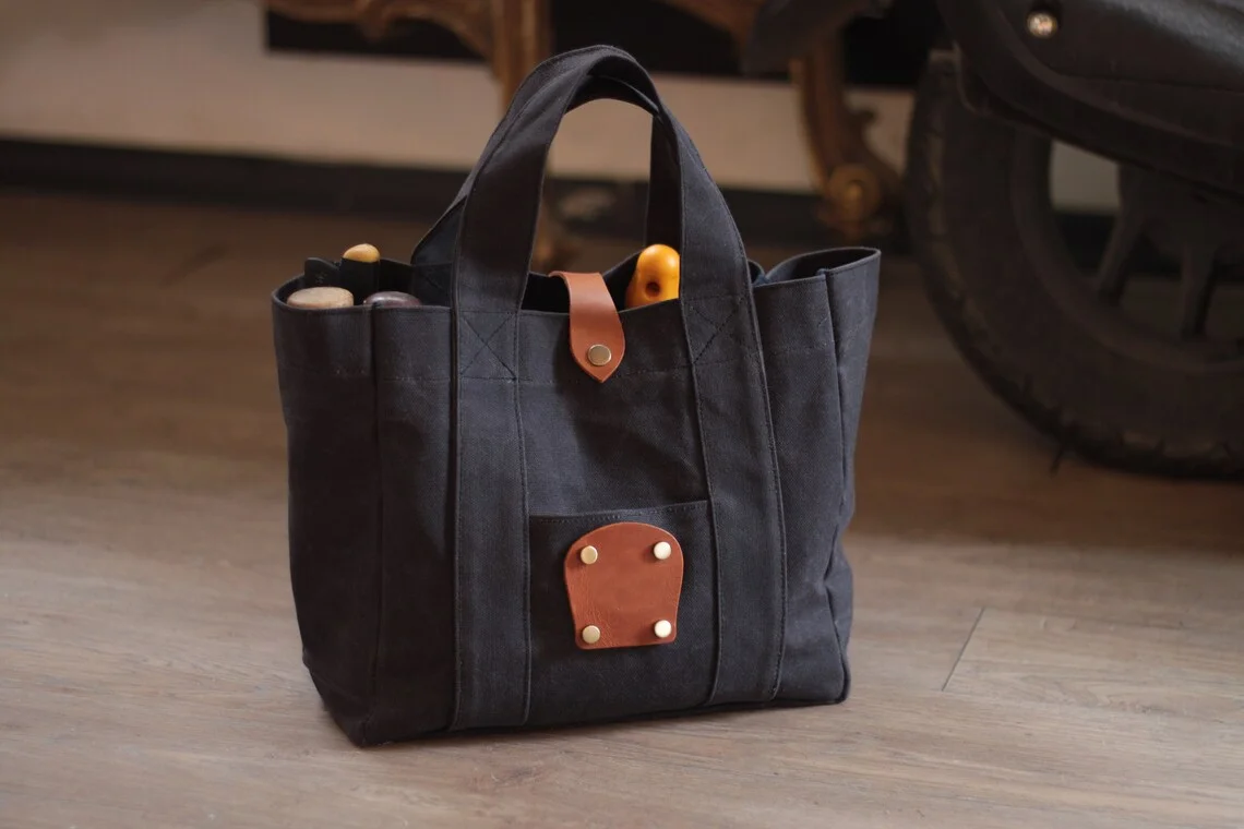 Waxed Canvas Tool Bag For Woodworkers Knitters And Potters Leather