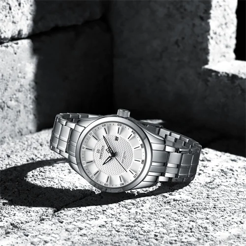 NAVIFORCE 8032 SW fábrica al por mayor relojes de cuarzo baratos para  hombres banda de acero inoxidable esfera grande plata manecillas luminosas  reloj