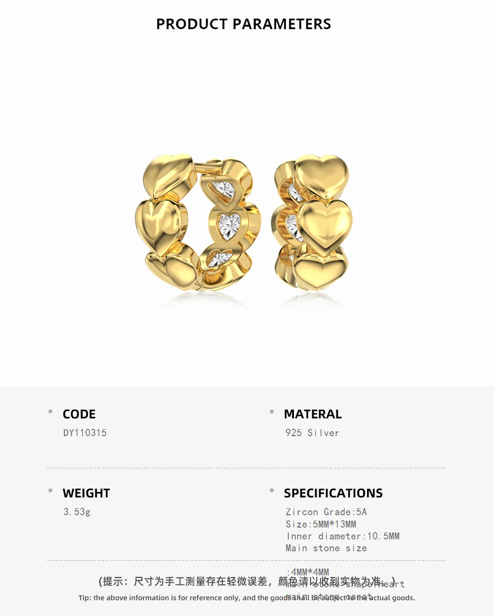 KAKODIY 18K Gold Plated Sterling Silver 925 Earrings Mini Heart Zircon Cubic Zircon Embrace Earrings Accessories Women detail 1