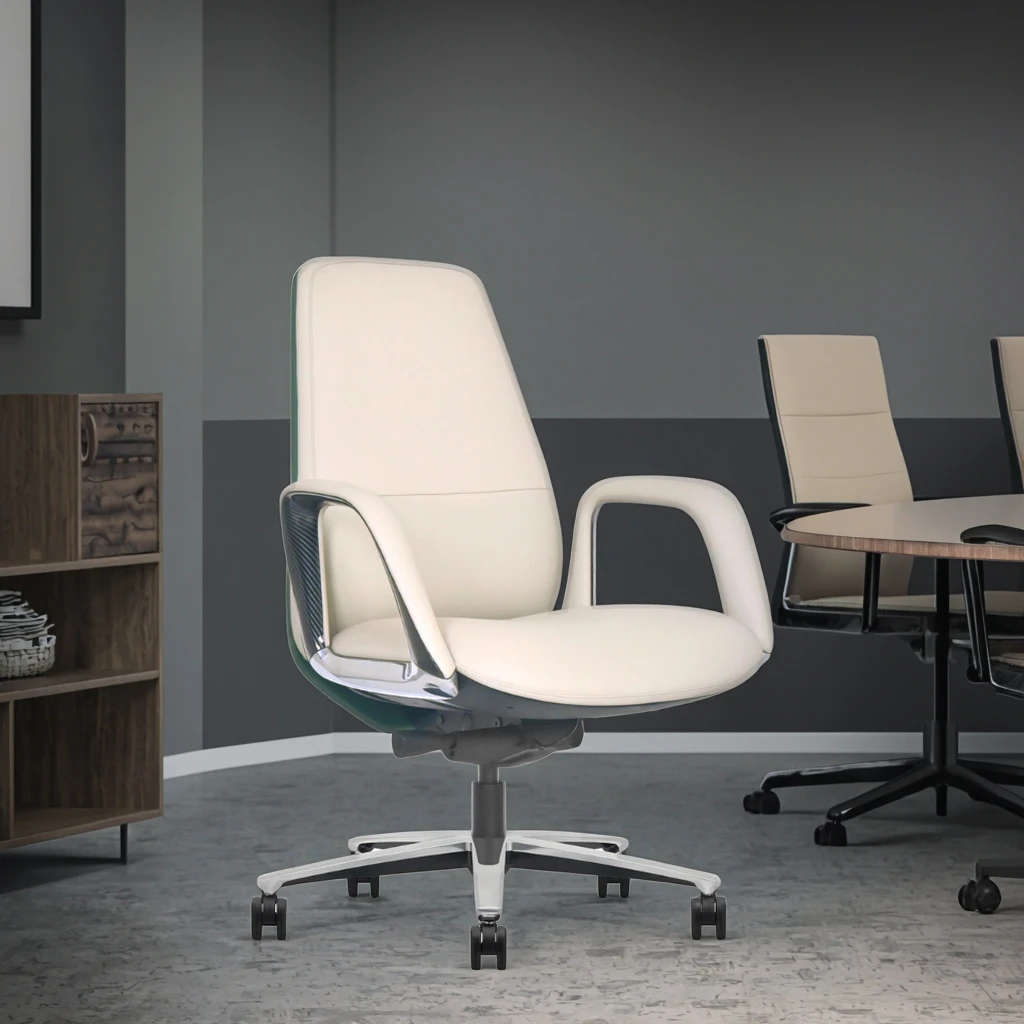 Premium Leather Office Chair Contoured Backrest Heavy Duty Mechanism Silenced Wheels Professional Seating 4