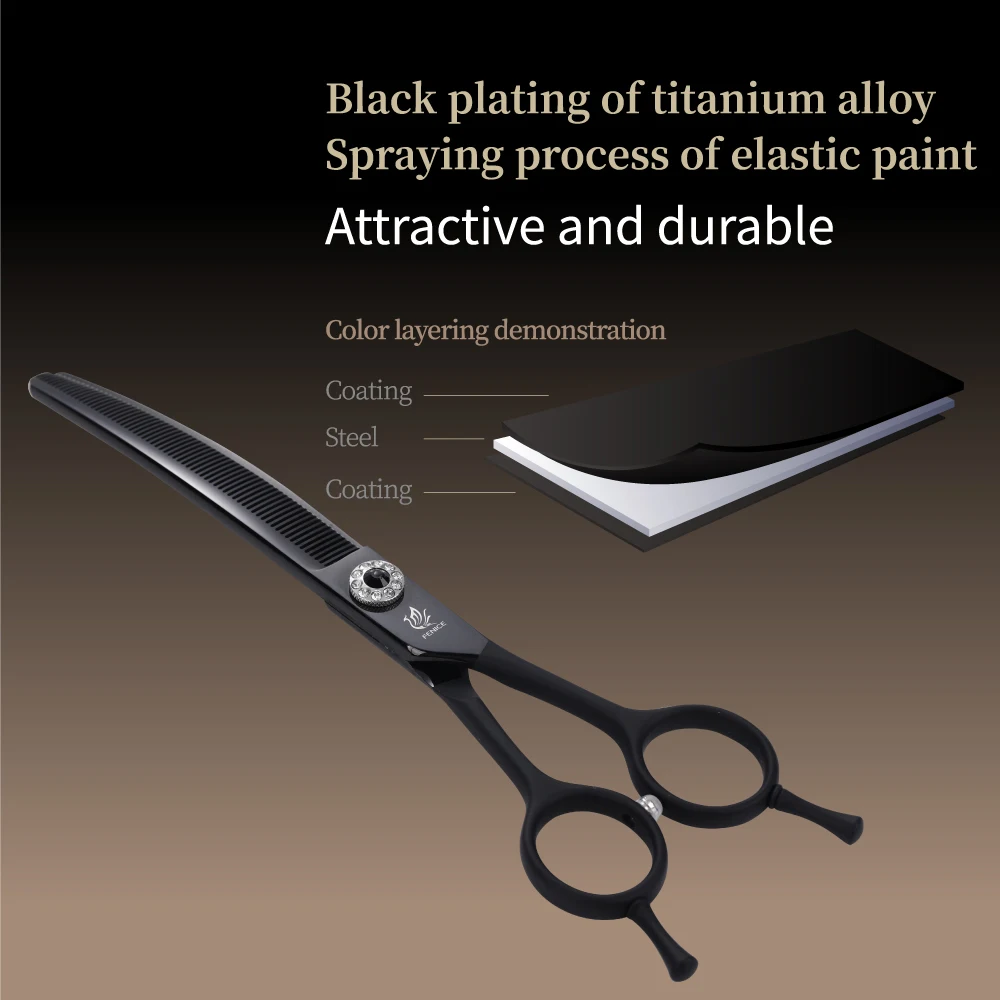 Fenice Latest Pet Dog Grooming Scissors Cutting Scissor Thinning Crystal Black Curved Tools Pet Cleaning for Dog 2020