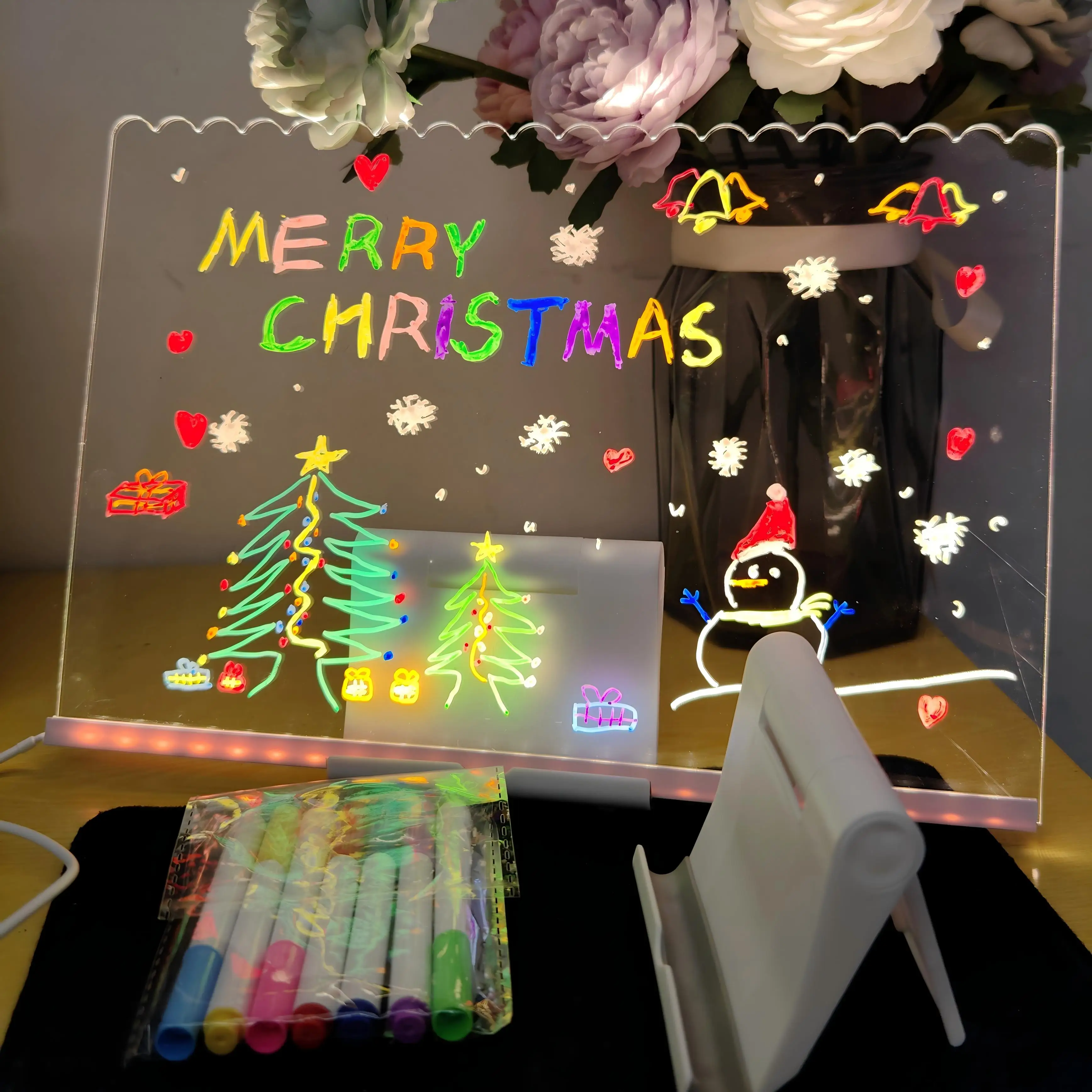 3D Custom Night Light Note Board Mini Lighted Blackboard Luminous Erasable DIY Acrylic Paint Rewritable LED Message Board