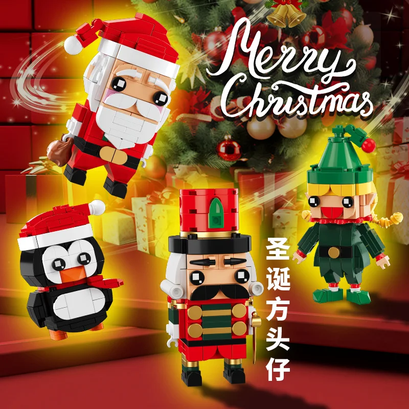 8037 Christmas Brick Head Figure Square Head Figure Santa Claus Elf MOC Building Block Set DIY Educational toys for kids CAYI