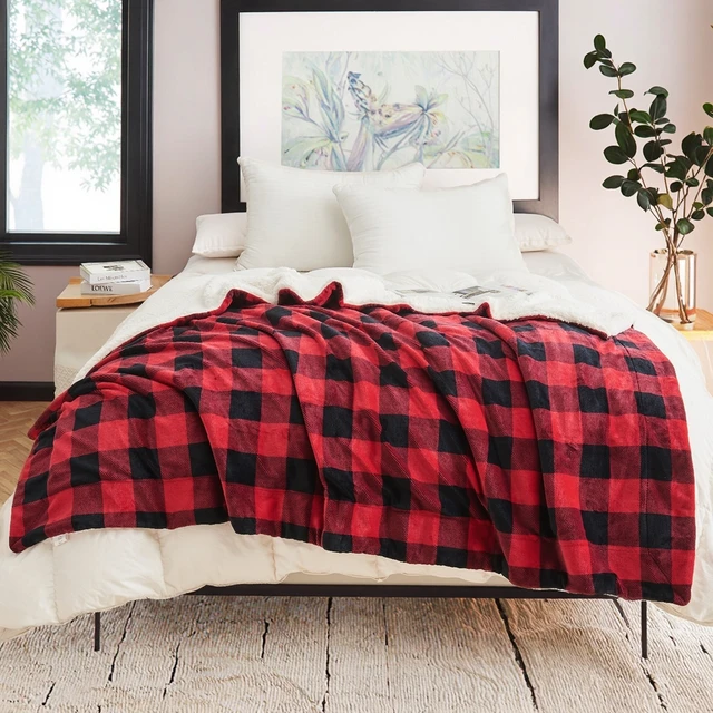 Luxury Sherpa Plaid Throw Cozy Flannel Winter Microfiber Blanket with Printed Pattern Hand Knitted Sofabed for Home & Hotels