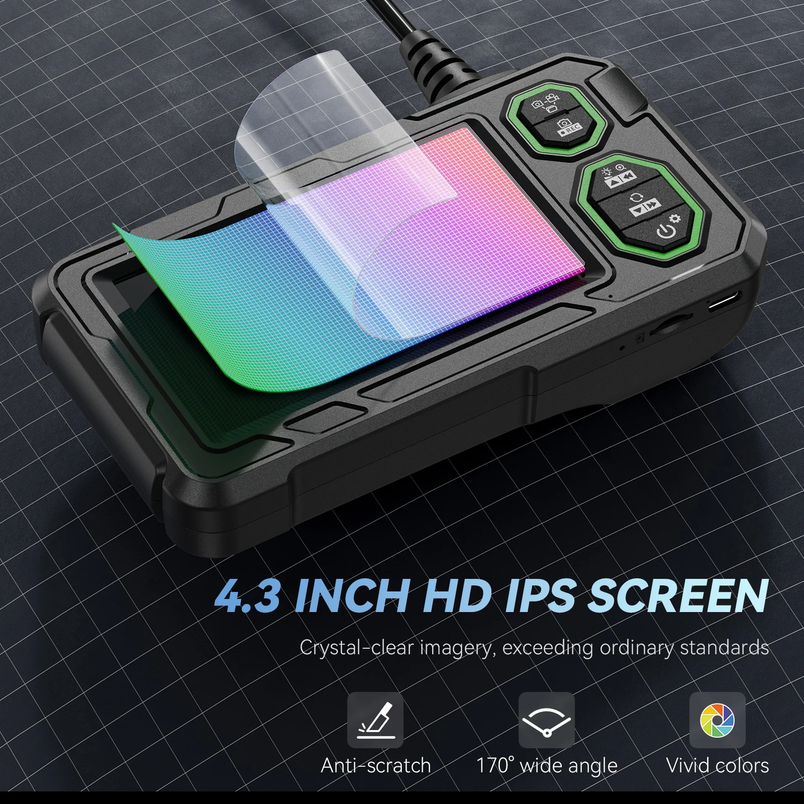 China OEM 1080P 4.3Inch Screen CMOS SD Card Vehicle Digital Borescope Inspection Camera LCD Handheld IP67 Industrial G45-M