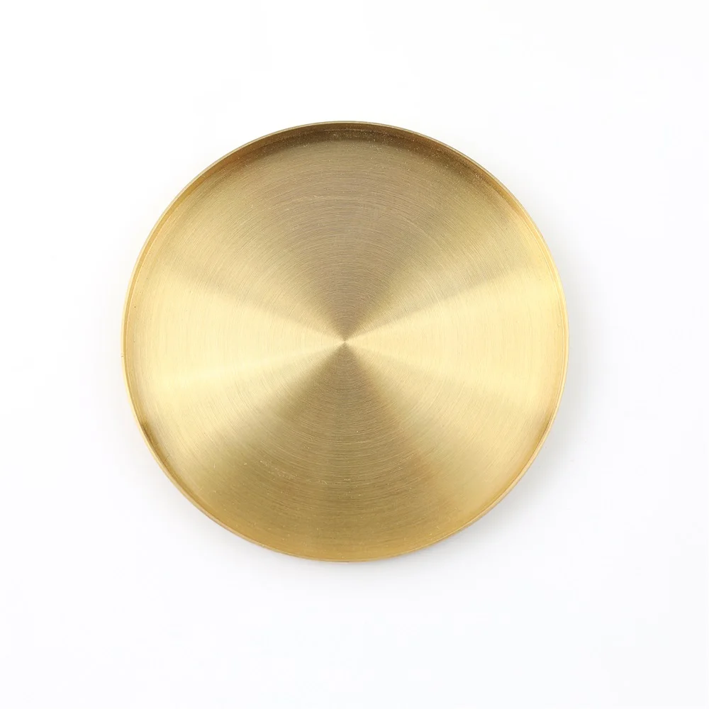 Little Round Metal Tray Solid Brass Coaster Golden Plate For Drinks ...