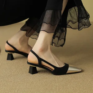 Source Factory Cross-border Custom Baotou Sandals Women's Square Head Super High Heel Bejani Slingback Height Increasing Outdoor