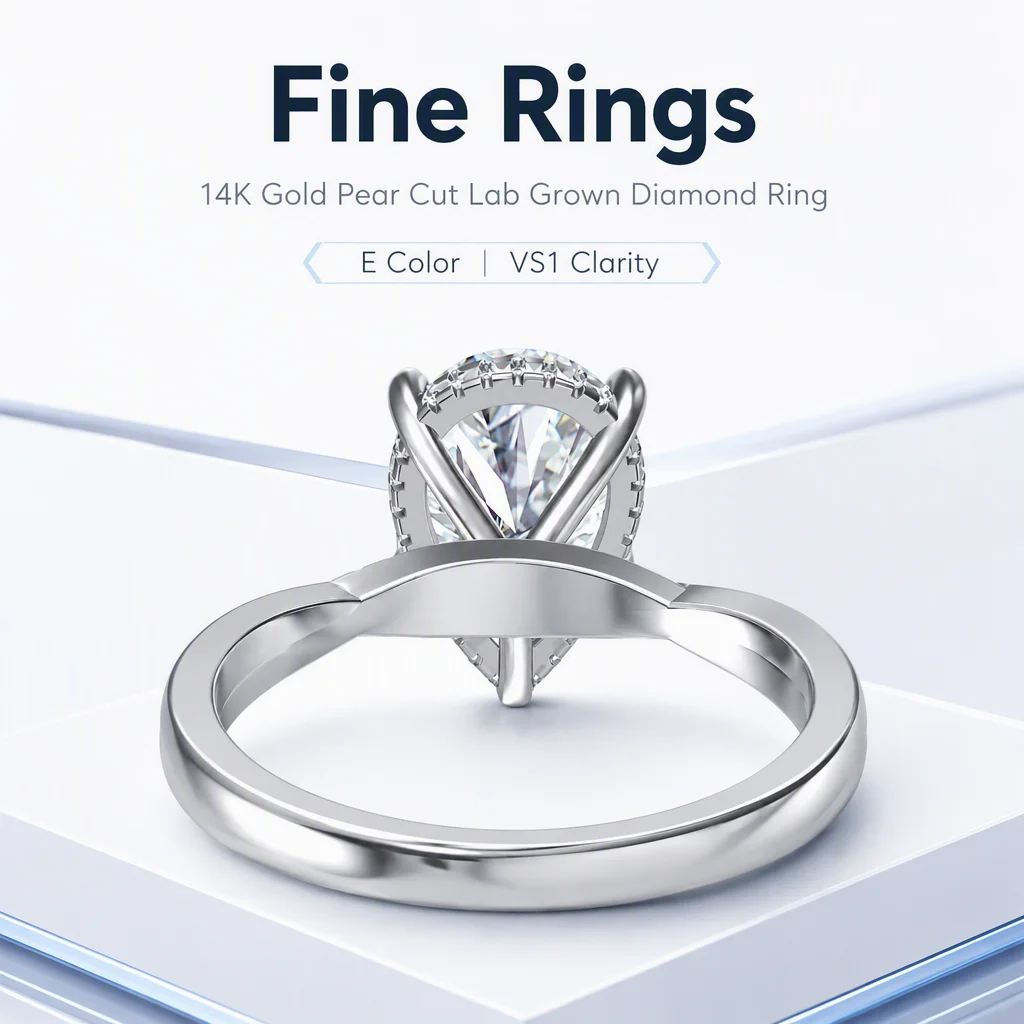 14K Gold Pear Cut Lab Grown Diamond Ring Pear Round Lab Created Diamond Engagement Ring Lab Diamond Rings for Women
