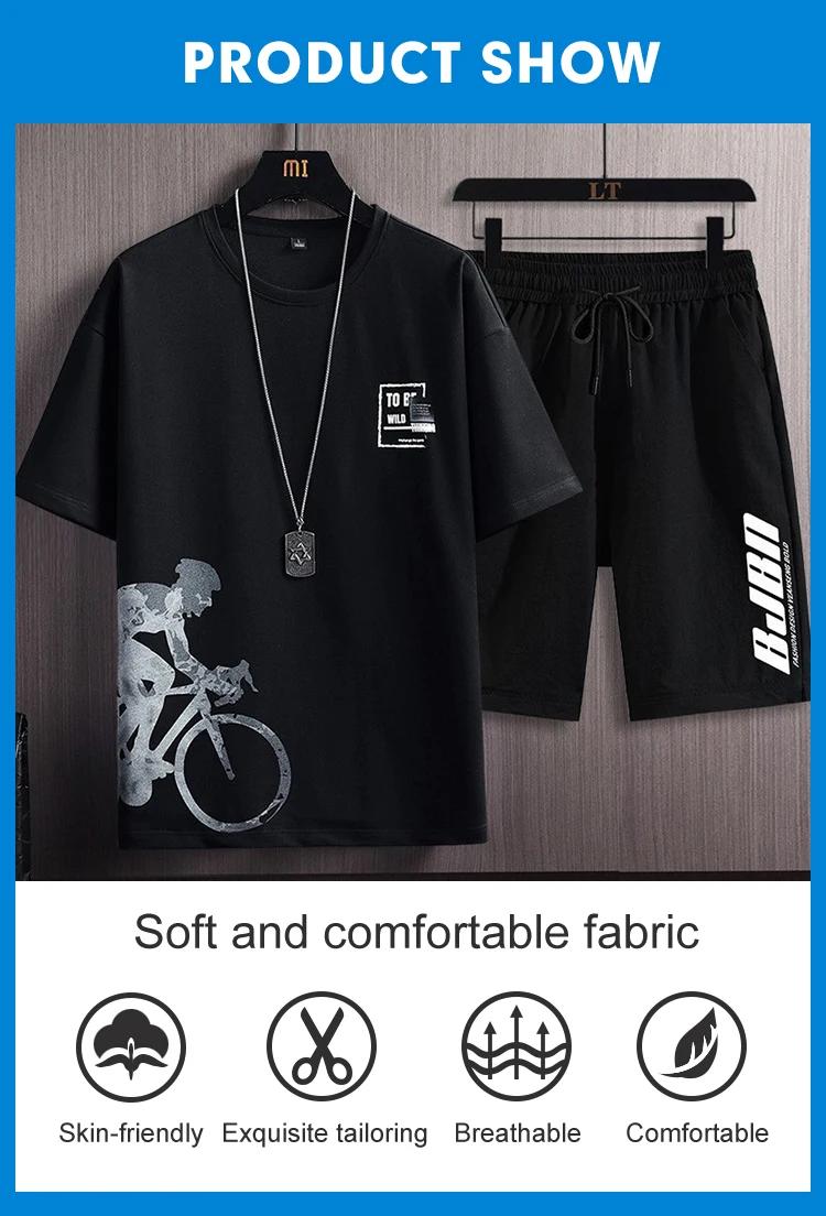 High Quality Prints Men's Set Streetwear Casual Tracksuit Men Short Sleeve T-Shirt Shorts 2 Piece Sets Jogger Sets704_voghion.com