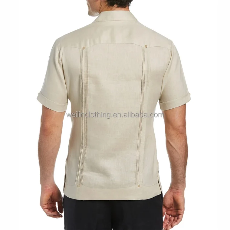 Custom short sleeve patch pockets embroidered guayabera shirt for men