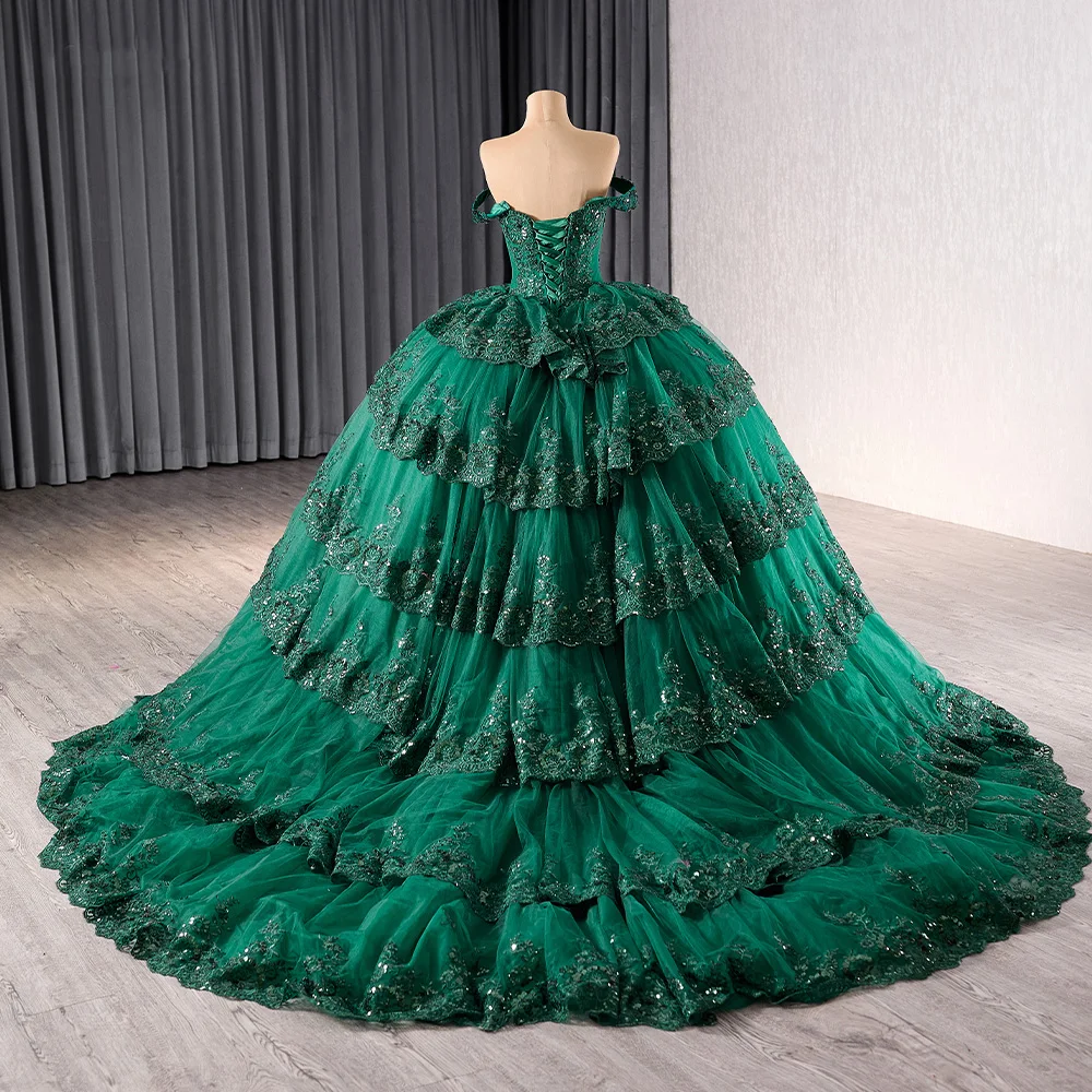 Emerald Green Beading Quinceanera Dresses - Mexican Appliques Ball Gowns Emerald Green Beading Quinceanera Dresses - Mexican Appliques Ball Gowns