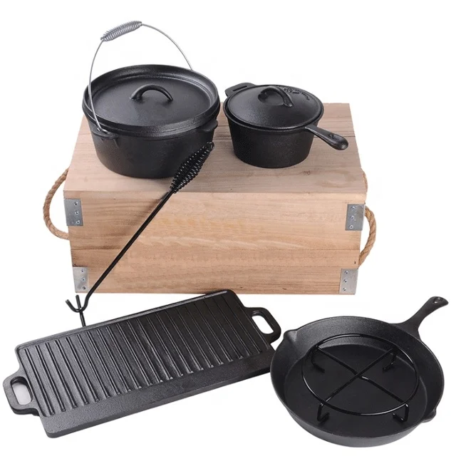 Buy Wholesale China Seasoned Large Single Stand Pans Kickstand 2021 Pizza  7-piece Set In Wooden Box Cast Iron Dutch Oven & Cast Iron Dutch Oven at  USD 40