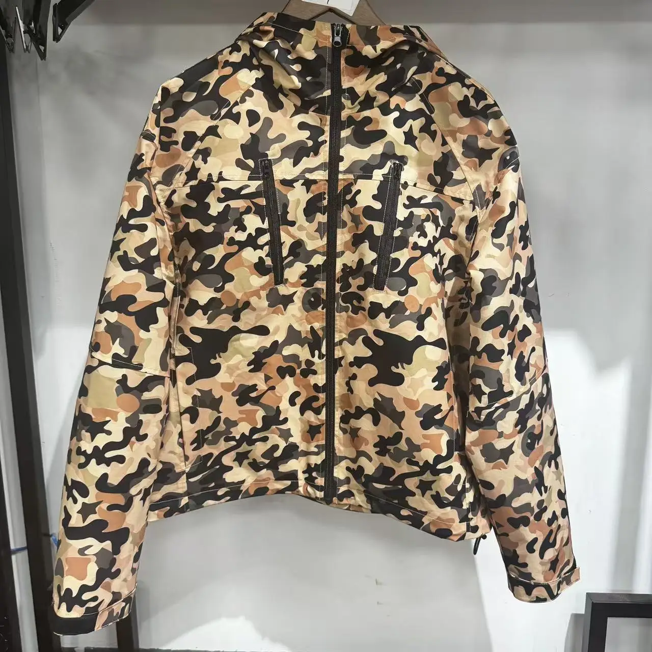 Custom Crystal Glitter Gemstone Diamond Camouflage Camo Graphic Print Embroidered Zip up Acid Wash Rhinestone Jacket Hoodies Men gallery 7