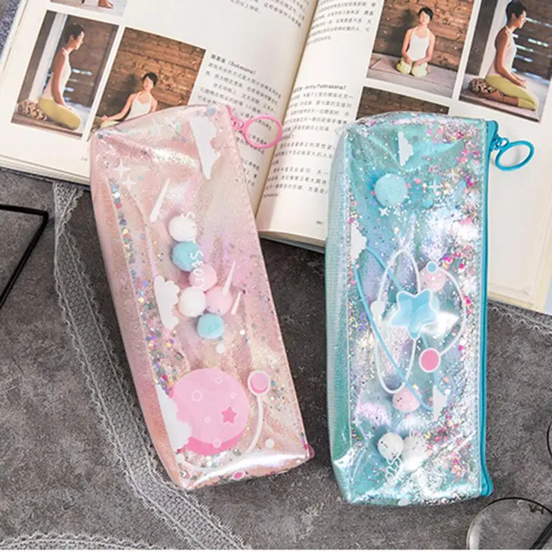 hot selling quicksand pencil case hologram