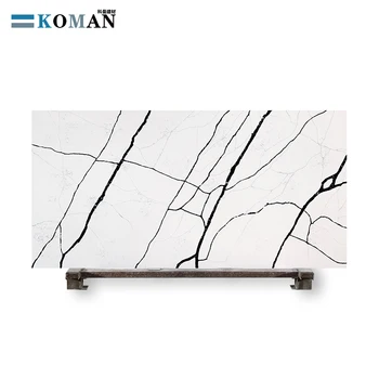 Manufacturer Free sample Calacatta white quartz stone slab with Black vein for Cabinet kitchen countertop Island table top