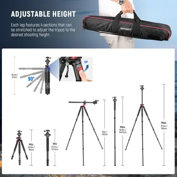 NEEWER 72 inch Camera Tripod Monopod with Center Column and Ball Head Aluminum, Arca Type QR Plate, Bag, Horizontal Tripod detail image