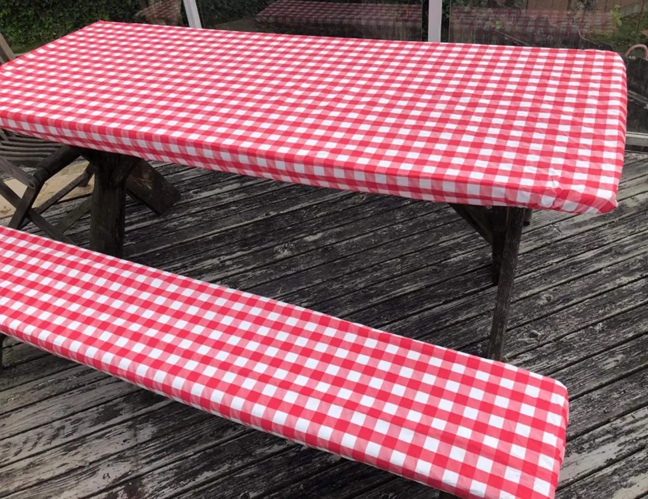 3PCS Outdoor Elastic Picnic Table and Bench Covers Fitted Waterproof Heavy Duty Tablecloth