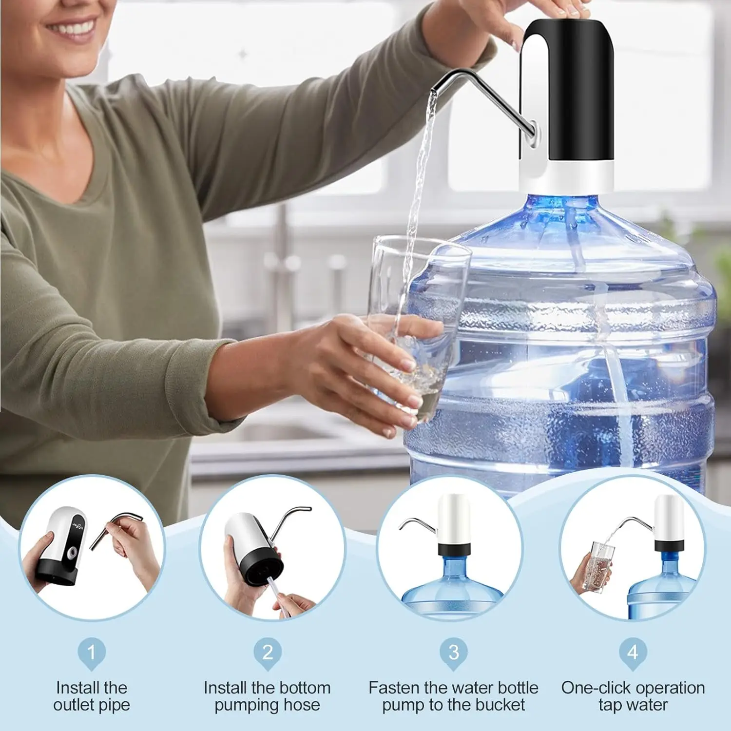 Gallon Water Bottle Dispenser, USB Charging Water Bottle Pump, Portable  Water Dispenser Pump for Camping (White)