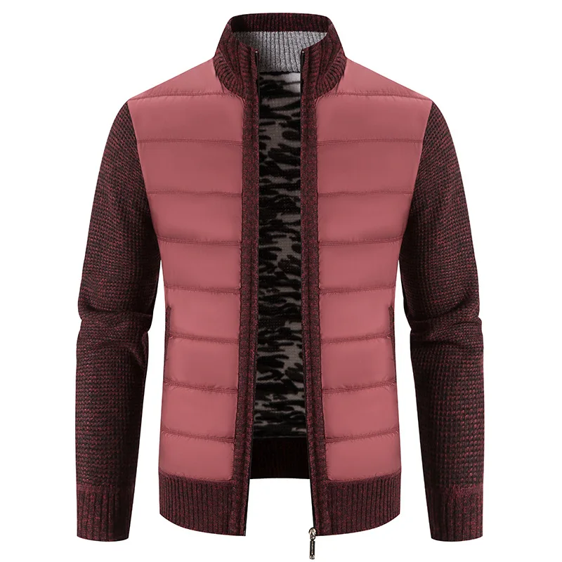 Men's Knitwear Coat Stand Collar Patchwork Padded Jacket_voghion.com