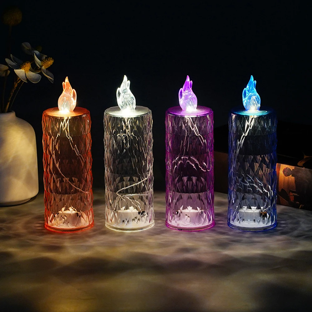 Led Electronic Candle Light, Rose Pattern Refraction Halo