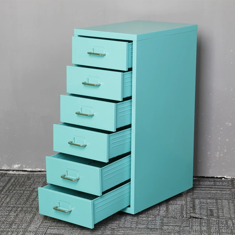 Knock Down Structure Red Slim 6 Drawer Laptop Storage Cabinet Helmer Steel Filing Cabinets with Wheels