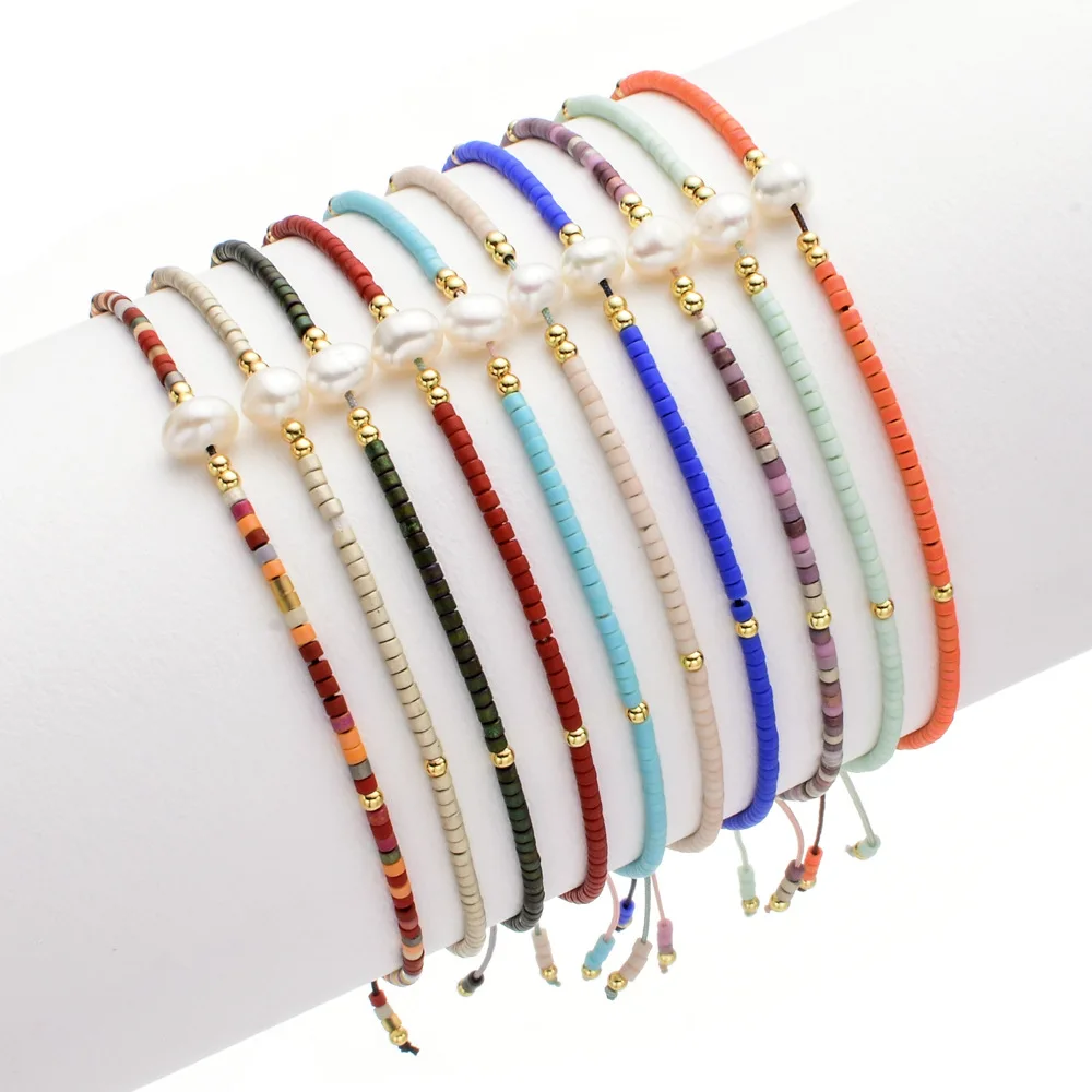 KELITCH 3 Pcs Shell Pearl Seed Beads Friendship Bracelets Handmade Adjustable String Bracelet 