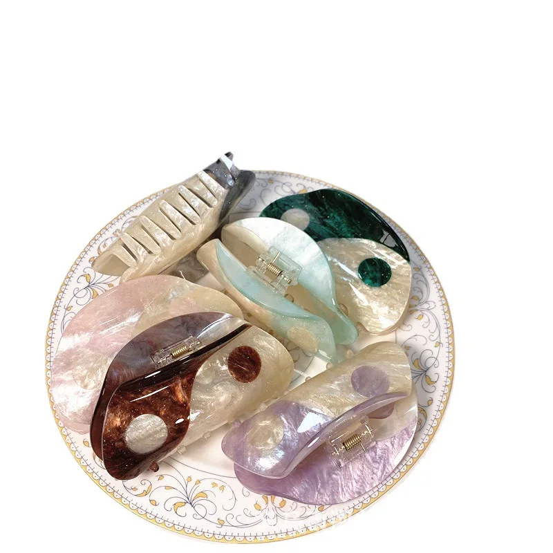 9.7cm 6.5cm Large Tai Ji Hair Clips Yin Yang Hair Clips Acetate White