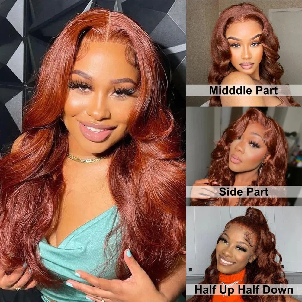 Rötlich braune Body Wave Echthaar Lace Front Perücke 30 Zoll Glueless Closure Perücke_voghion.com