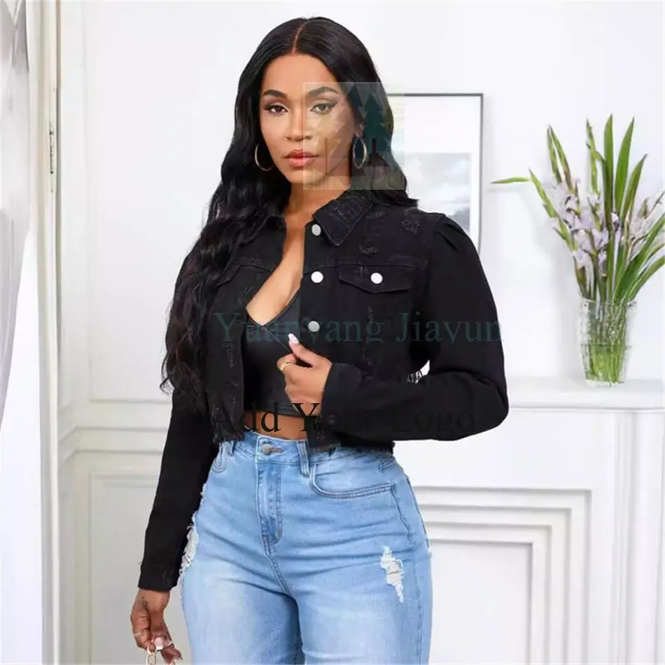 New Autumn Women Sexy Ripped Denim Jackets Vintage Casual
