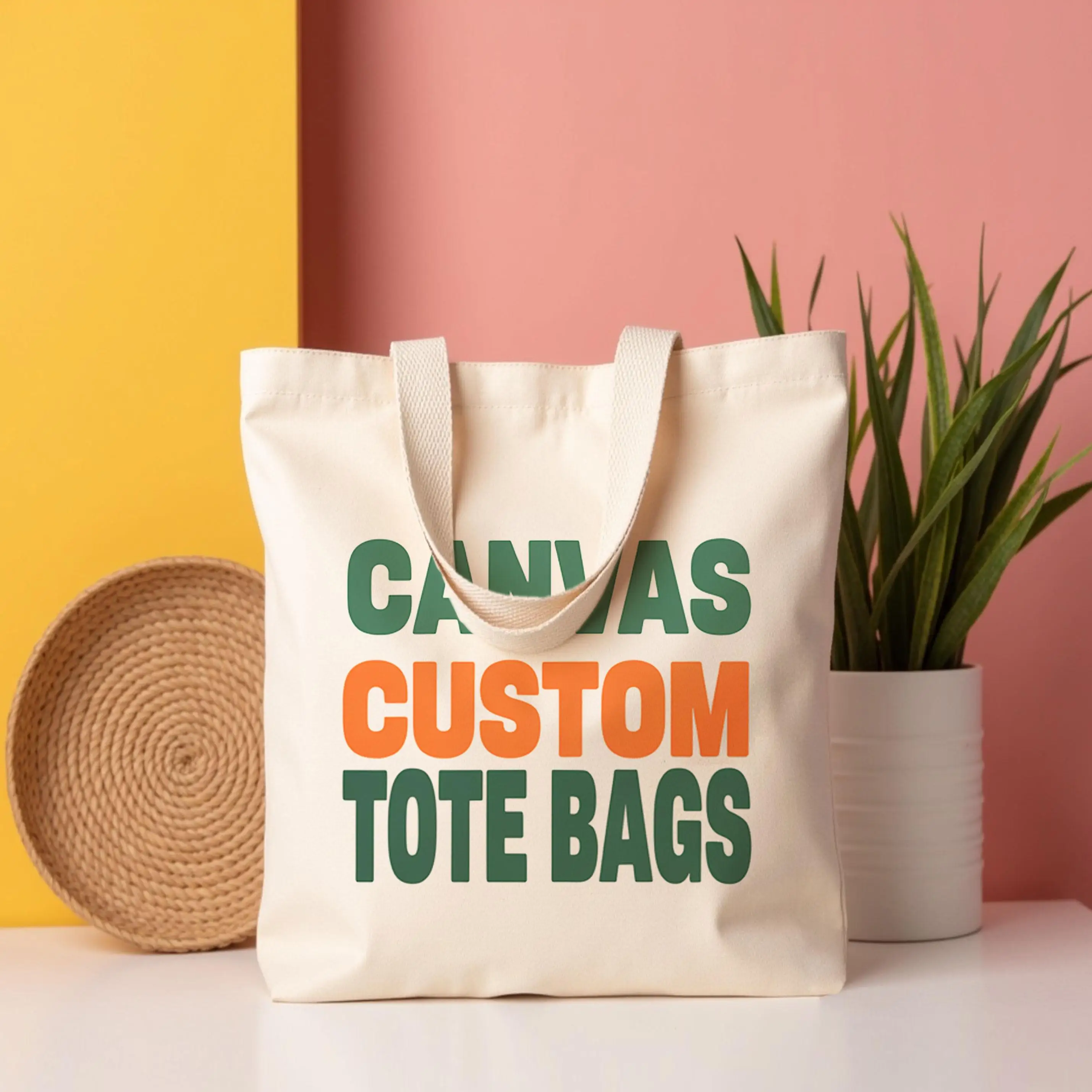 Custom Beige Cotton Canvas Shoulder Tote Bag with Logo Printing Dust Proof and Semi Natural for Shopping