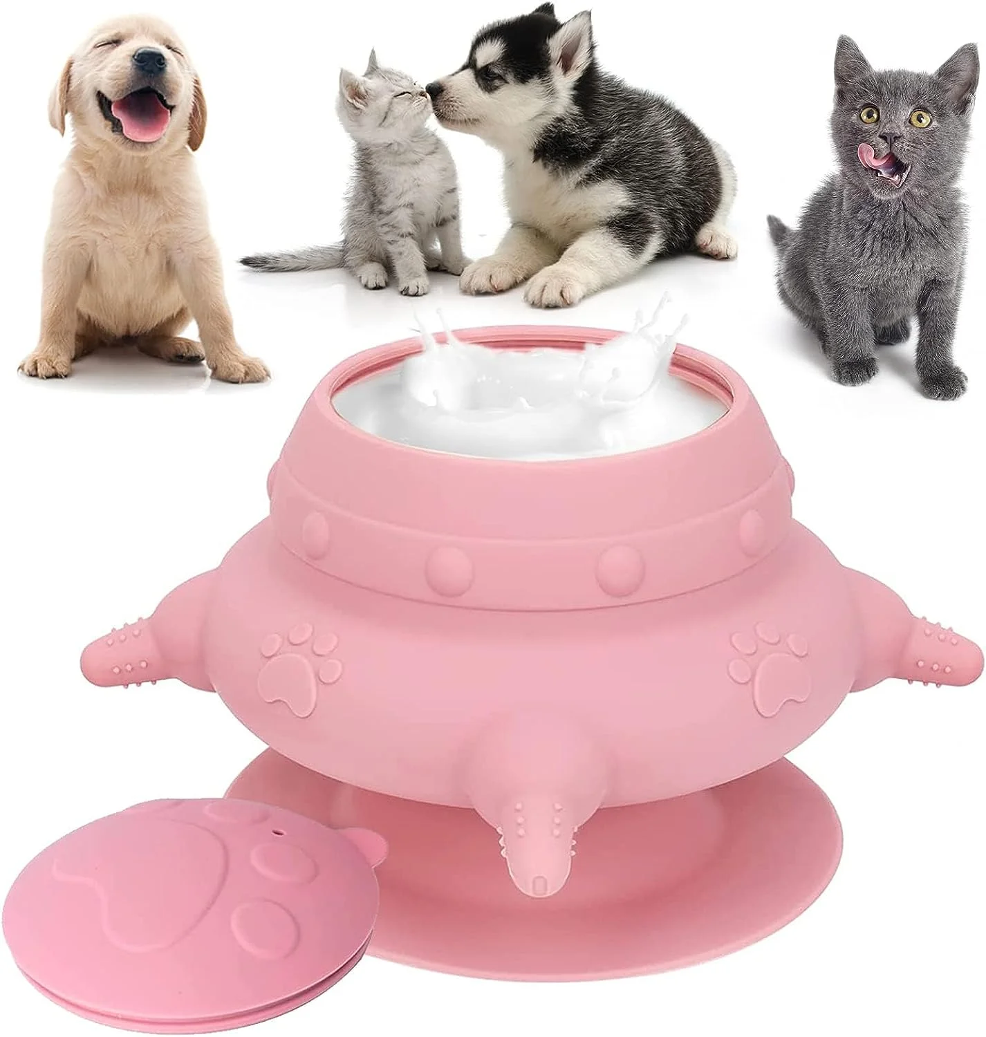Silicone Puppy Suction Nursing Feeder with 4 Nipples, 240ML Pet Feeding Station for Kittens, Puppies and Rabbits