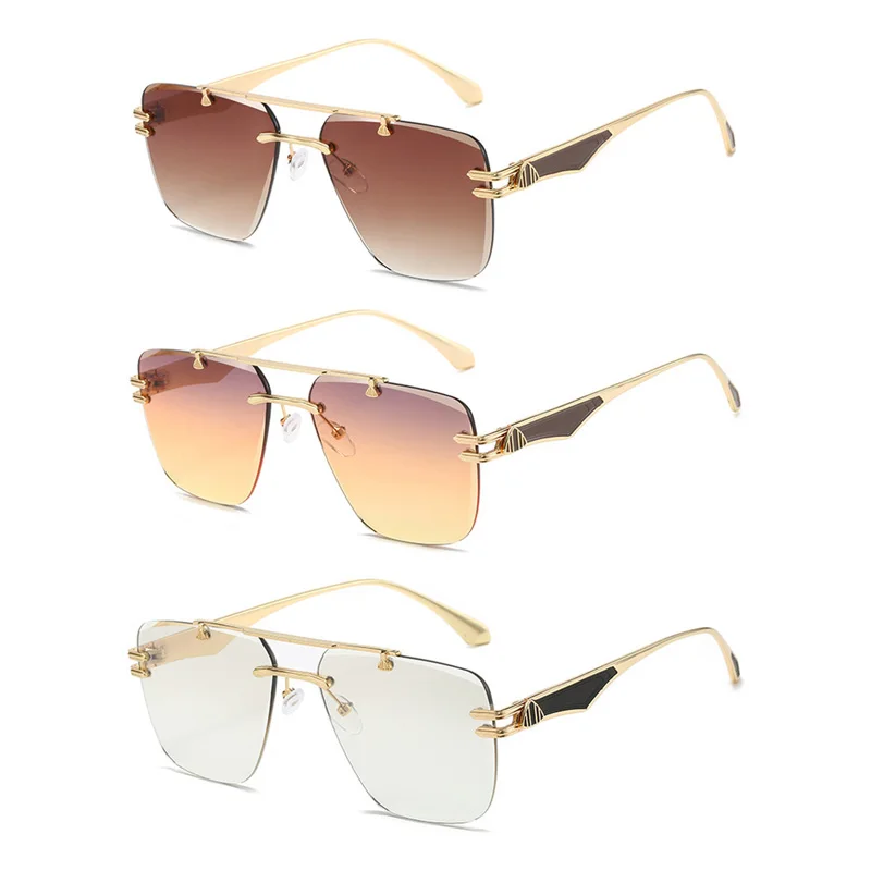 DL GLASSES Classic Double Bridge Pilot Eyewear Cut Edge Gradient Oculos 2024 Men Eyeglasses Rimless Sunglasses