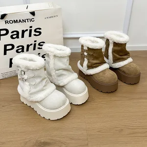 Wholesale Winter Fashion Design Warm Boots Customized Women's Snow Boots Thick Soled Height Increasing Hairy Shoes